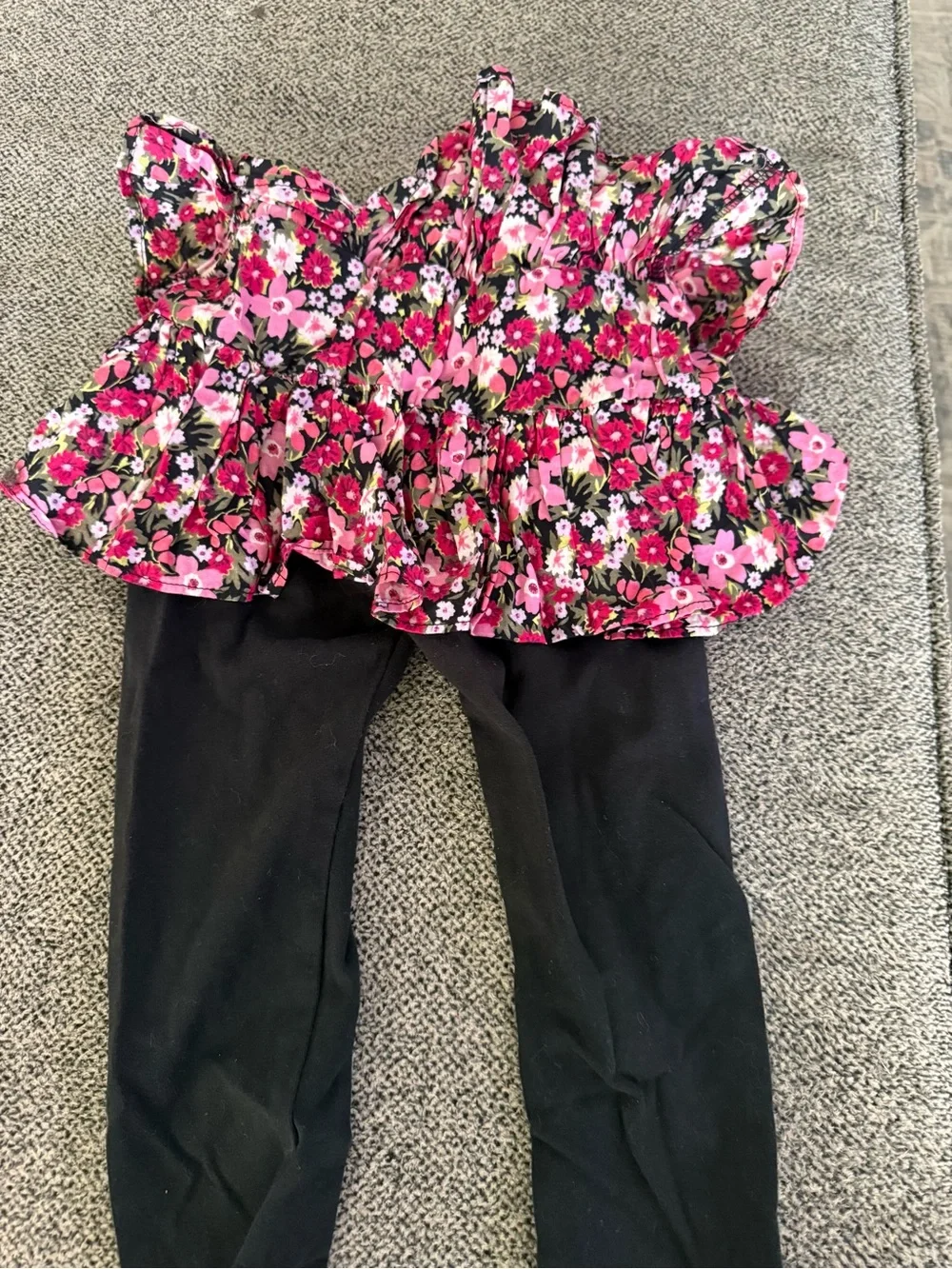 GAP Black Leggings with Pink Floral Ruffle Skirt